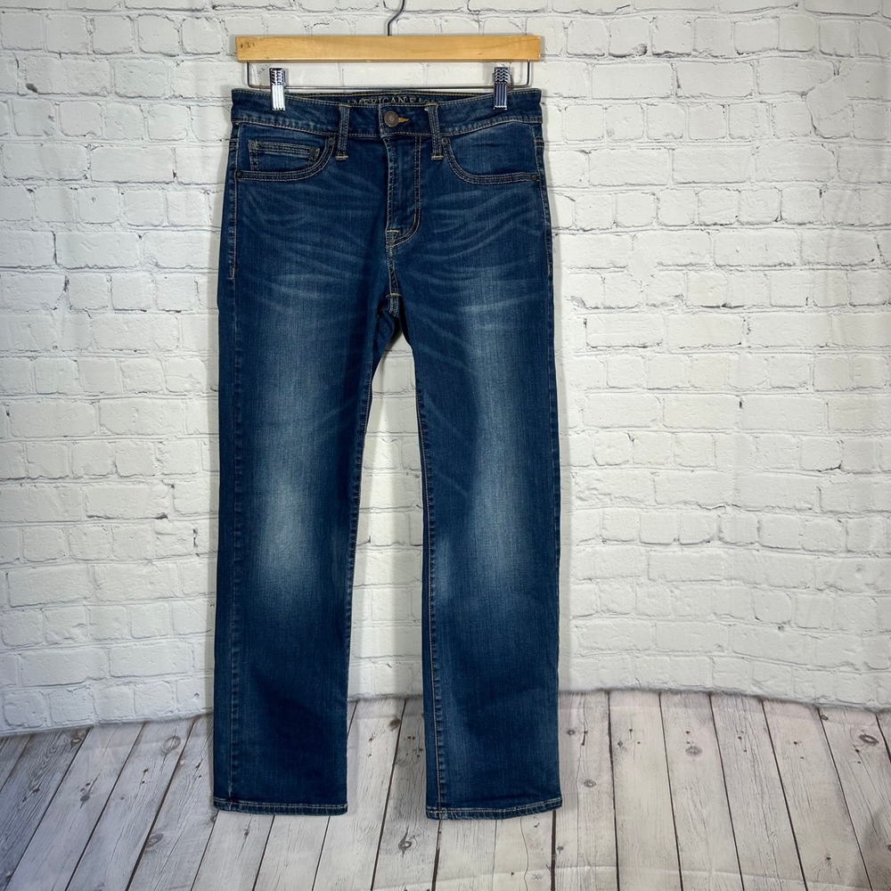 American Eagle Original Straight Jeans Mens 28x28 Dark Wash Blue‎ Denim Stretch